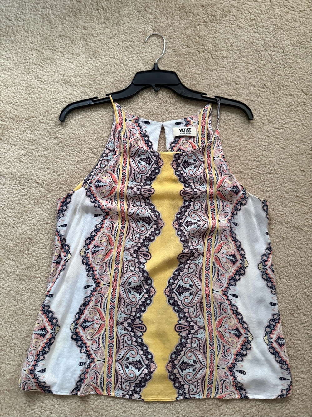 Verse Women's Yellow super soft Paisley Halter Camisole with large keyhole back